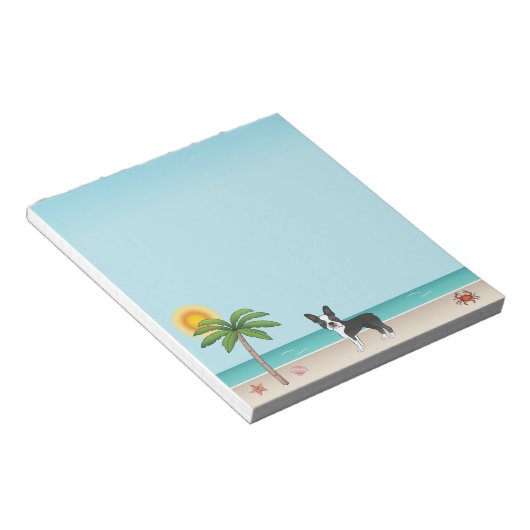 Bloc-note Black Boston Terrier À Une Plage Tropicale D'Été (Incliné)