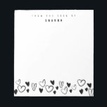 Bloc-note Black White Hearts Du bureau de personnalisation<br><div class="desc">Ce bloc-notes présente mon motif lunatique en noir sur blanc. Personnalisez le nom sous "du bureau de" pour un cadeau réfléchi. Obtenez-en un pour votre papeterie de bureau aussi.</div>