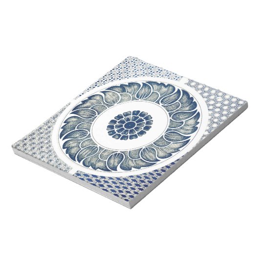 Bloc-note Blanc bleu Floral chinois rond (Tourné)