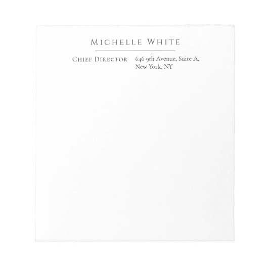 Bloc-note Blanc élégant moderne professionnel ordinaire (Devant)