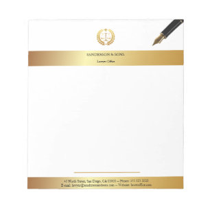 Bloc-note Blanc Élégant & Or Bureau de Juriste Professionn