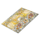 Bloc-note Blanc Lily Gold Arbre Argent perles Damas Abstrait (Incliné)
