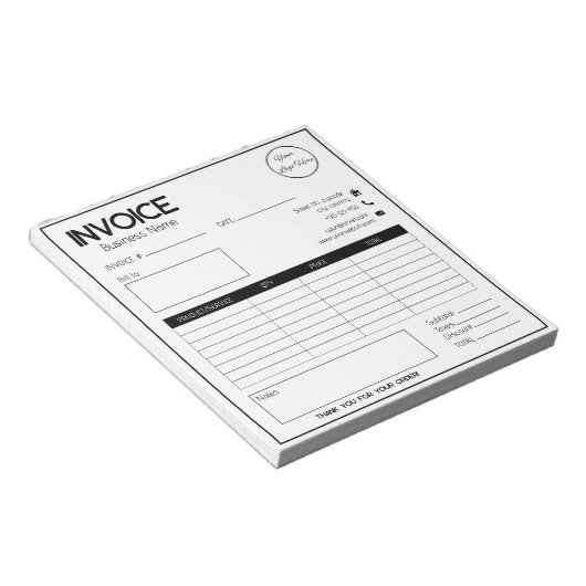 Bloc-note Blanc minimal avec logo simple facture commerciale (Incliné)