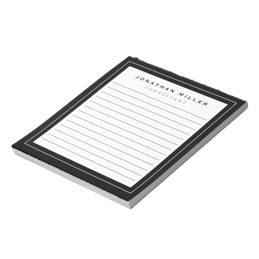 Bloc-note Blanc noir laqué professionnel | Titre du nom (Tourné)