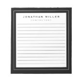 Bloc-note Blanc noir laqué professionnel | Titre du nom (Devant)