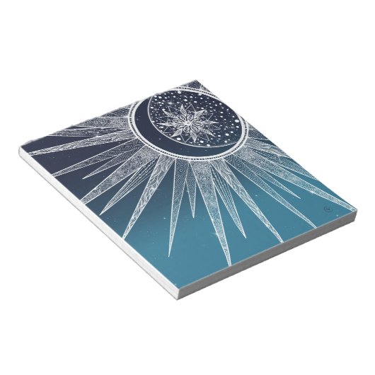 Bloc-note Blanc Sun Moon Mandala Blue Gradient Design (Incliné)