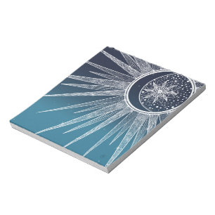 Bloc-note Blanc Sun Moon Mandala Blue Gradient Design