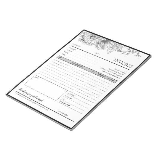 Bloc-note Blancs noir Frontière Petite Entreprise Facture (Incliné)