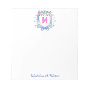Bloc-note Blason de monogramme de ski chic aquarelle