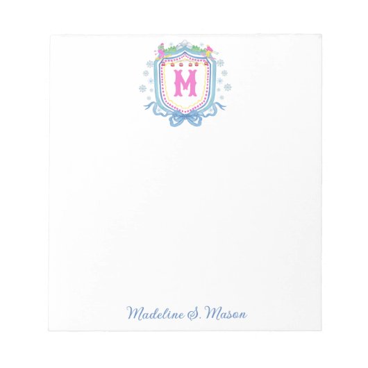 Bloc-note Blason de monogramme de ski chic aquarelle (Devant)