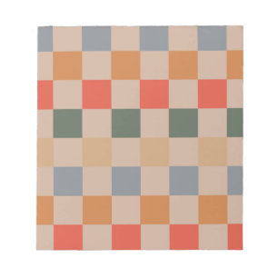 Bloc-note Bleu Beige Orange Brown À damiers En vichy Motif
