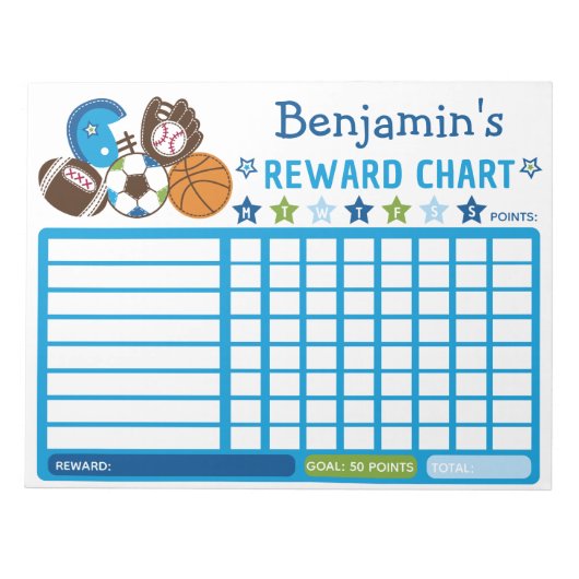 Bloc-note Bleu Boys Sports Balls Reward Graphique Chore (Devant)