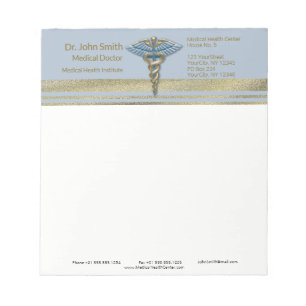 Bloc-note Bleu clair Caduceus Médicale Faux Gold Foil