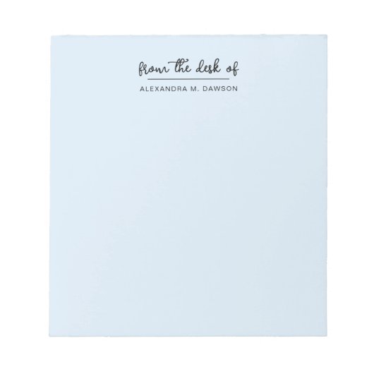 Bloc-note Bleu Clair Du Bureau Du Nom De Script Simple (Devant)