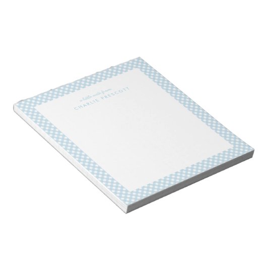 Bloc-note bleu clair en vichy mignon simple personnalisé (Incliné)