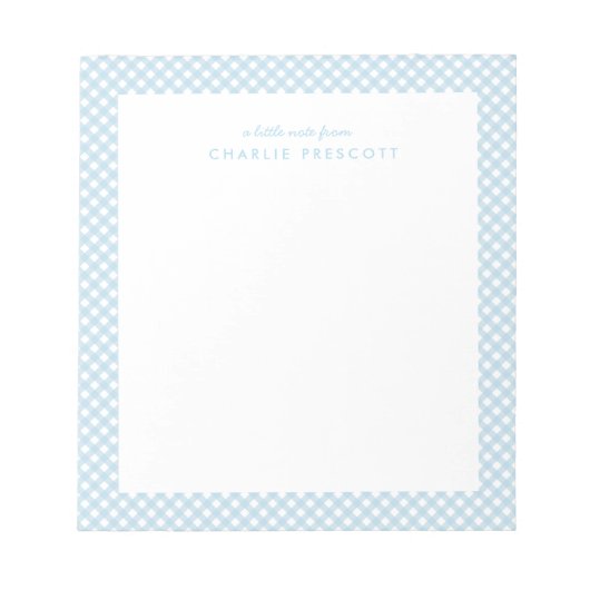 Bloc-note bleu clair en vichy mignon simple personnalisé (Devant)