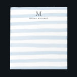 Bloc-note Bleu clair pâle Aquarelle Bleu Rayures Monogramme<br><div class="desc">Le design comprend une initiale et un nom monogramme personnalisés dans une police typographique simple et moderne avec une bande de brosse mignonne,  moderne et élégante bleu bébé ou bleu poussiéreux.</div>