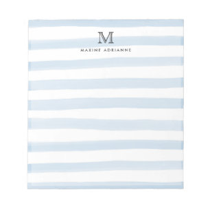 Bloc-note Bleu clair pâle Aquarelle Bleu Rayures Monogramme