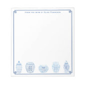 Bloc-note Bleu Classique Et Blancs Pots De Gingembre Personn (Devant)