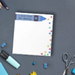 Bloc-note Bleu Crayon & Étoiles Coloré Note de l'enseignant<br><div class="desc">Une note du bloc-notes de l'enseignant de l'école personnalisée avec le nom de l'enseignant écrit sur une crayon bleue avec des étoiles colorées. Bloc-notes pour enseignants de maternelle avec un crayon et des étoiles.</div>