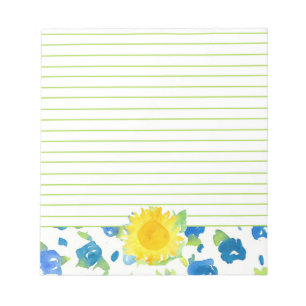 Bloc-note Bleu de tournesol jaune Fleurs sauvages aquarelle