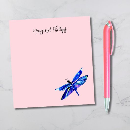 Bloc-note Bleu Dragonfly Personnalisée Pastel Rose