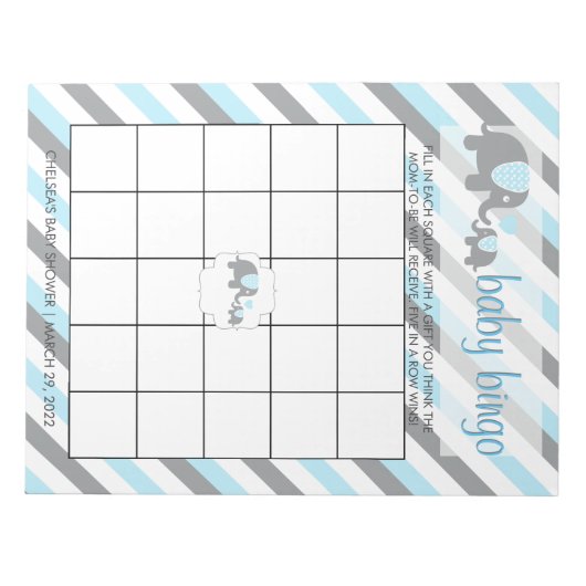 Bloc-note Bleu & Gris Gris Bébé Eléphant | Bingo (Devant)
