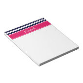 Bloc-note Bleu Marine Blanc Chevron Framboise Monogramme Nom (Incliné)
