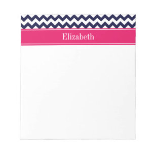Bloc-note Bleu Marine Blanc Chevron Framboise Monogramme Nom