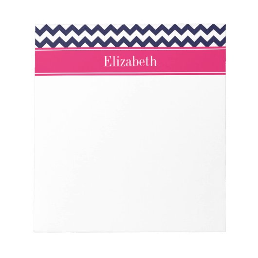 Bloc-note Bleu Marine Blanc Chevron Framboise Monogramme Nom (Devant)