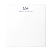 Bloc-note Bleu marine simple élégant moderne monogramme (Devant)
