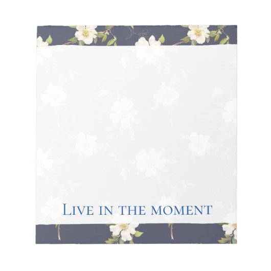 Bloc-note Bleu Nuit Blanc Floral Romantique  (Devant)