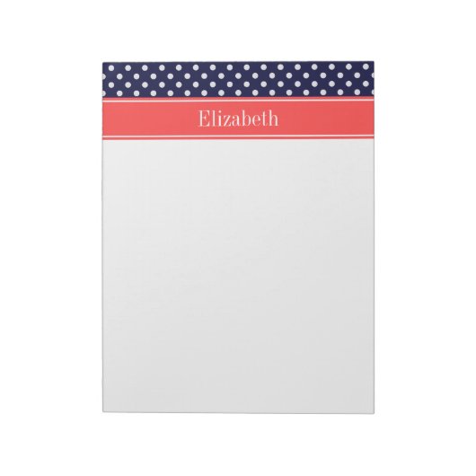 Bloc-note Bleu Nuit Blanc Points de Polka Corail Monogramme  (Tourné)