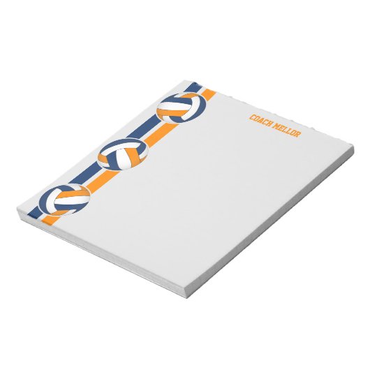 Bloc-note bleu orange équipe couleurs entraîneur de volley-b (Tourné)