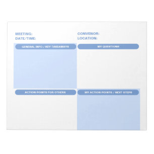Bloc-note Bleu personnalisable NOTES DE RÉUNION en quatre pa
