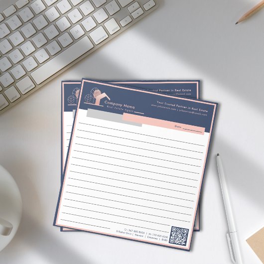 Bloc-note Bleu Rose professionnel Gold House Logo Linked