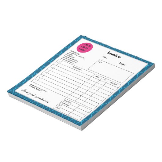 Bloc-note Bleu Sapphire Ligne Entreprise Note de facture (Tourné)