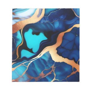 Bloc-note Bleu tendance en or faux marbre