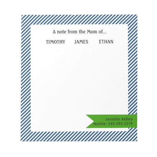 Bloc-note Bleu, Vert Accent Note de la maman de... (Devant)