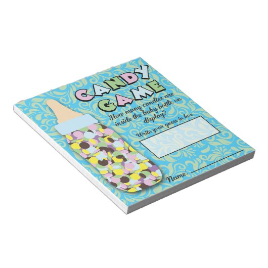 Bloc-note Bleu & Vert Bébé Bouteille Bonbon Guesser Jeu (Incliné)