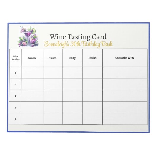 Bloc-note Bleu violet Anniversaire Bash Guess the Wine (Devant)