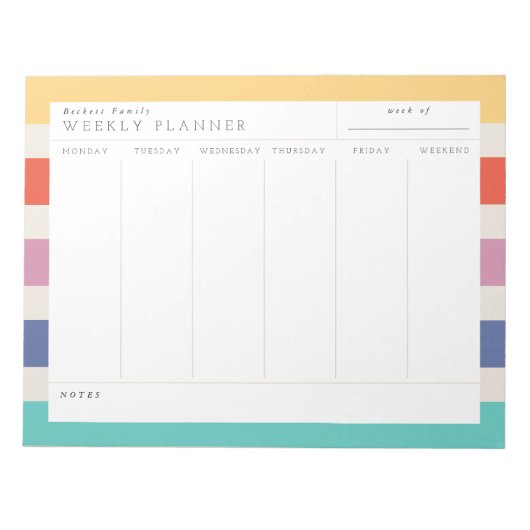 Bloc-note Bloc de couleurs Famille Planificateur hebdomadair (Devant)