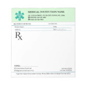 Bloc-note Bloc de prescription médicale RX – Vert Menthe (Devant)