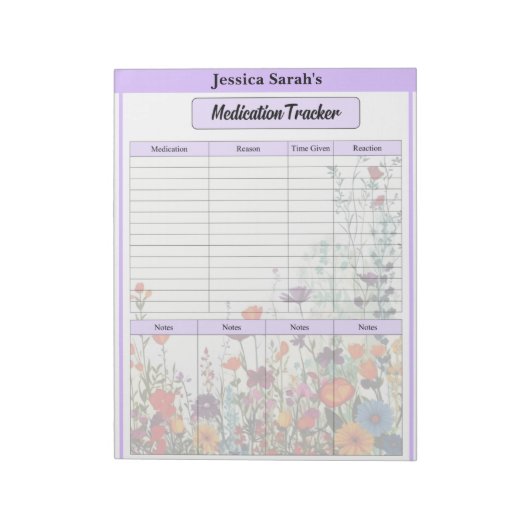 Bloc-note Blooming Purple Garden_ Tracker de médicaments (Tourné)