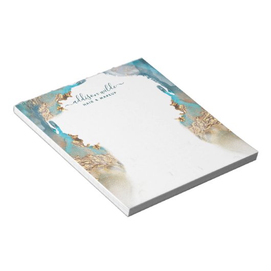 Bloc-note Blue And Gold Modern Art Liquide Encre Business (Incliné)