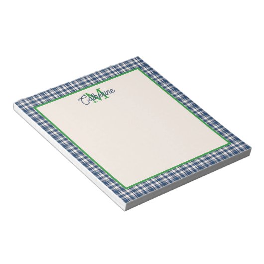 Bloc-note Blue and Green Gingham Plaid Tartan Monogram (Incliné)