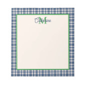 Bloc-note Blue and Green Gingham Plaid Tartan Monogram (Devant)
