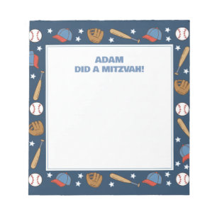 Bloc-note Blue Baseball Sport Thème Personnalisé Mitzvah