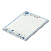 Bloc-note Blue Beige Floral Heart Custom Name Notepad (Tourné)