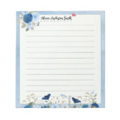 Bloc-note Blue Beige Floral Heart Custom Name Notepad (Devant)